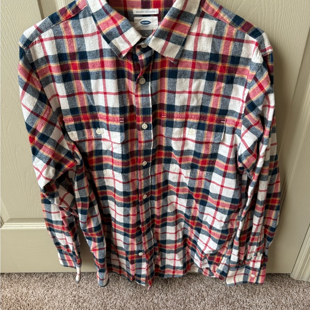 Old Navy Red and Blue Casual Button Down Shirt